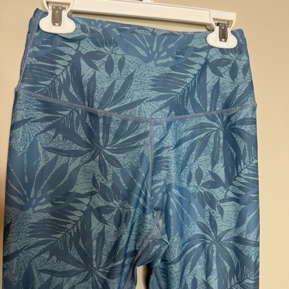P'Tula Blue Palm Tree Leaves High Rise Leggings Size XS - Picture 2 of 9